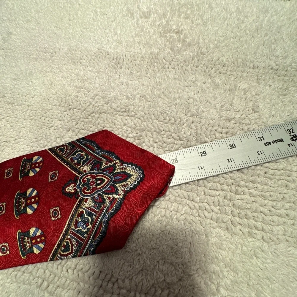 Evan Picone Tie Red Art Deco Medallion Monogram Geometric Silk Old Money USA